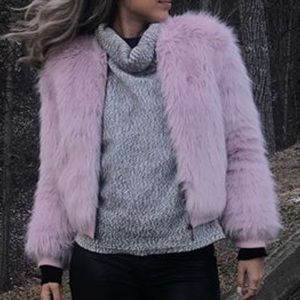 ARMANI EXCHANGE PINK/PURPLE FUR COAT